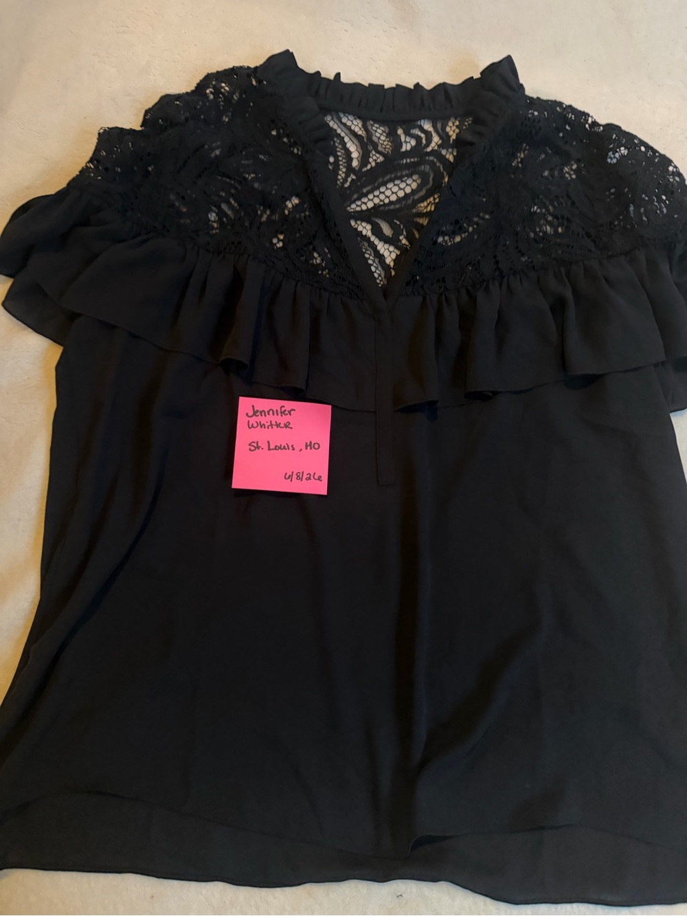 Lilly Pulitzer Black Lace Ruffle Blouse